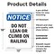 Signmission Do Not Lean Or Climb On Railing, 12 in W x Rectangle, Plastic OS-2PACK-NS-P-1218-V-11293 - alternate 2